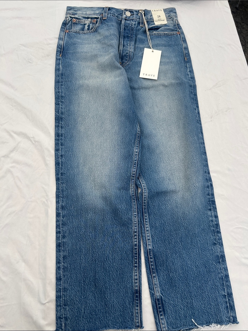 TRAVE Harper Crop Slim Straight Jeans in Light Blue